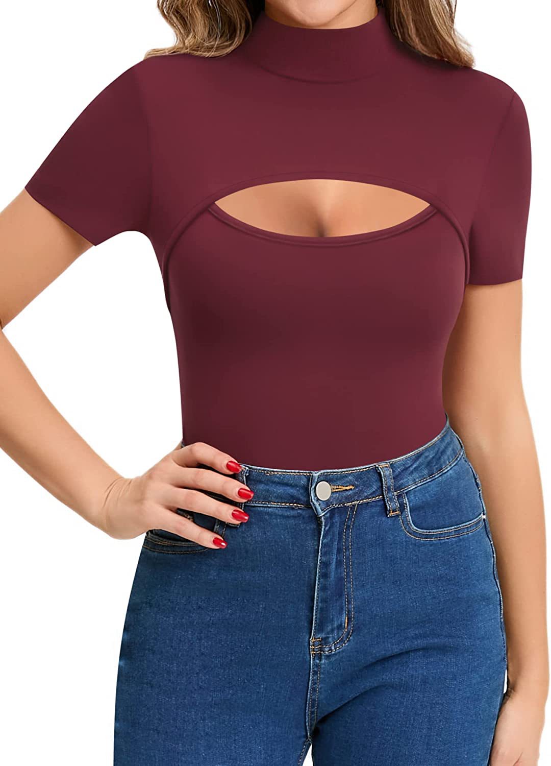 Women's Chest Opening Stretch Slim Fit Short-sleeved Jumpsuit