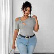 Slim-Fit Gray Twisted Short T-Shirt – Comfortable Stretch, 1XL-3XL
