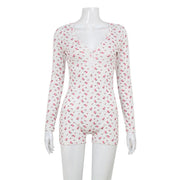 Floral Print Long-Sleeve Casual Jumpsuit
