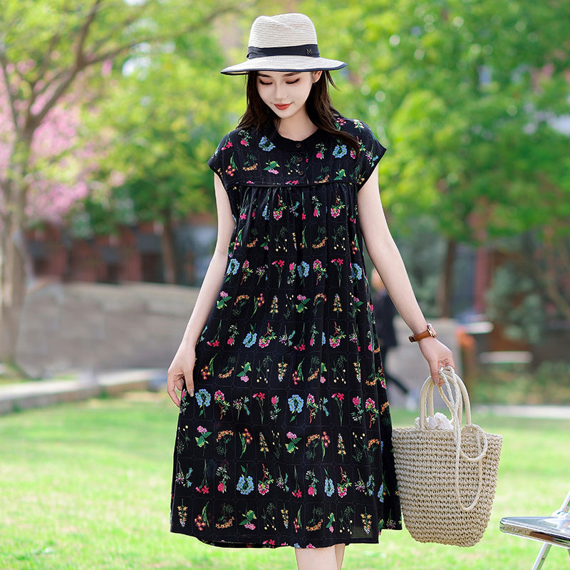 Rayon Floral-print Cotton Silk Dress