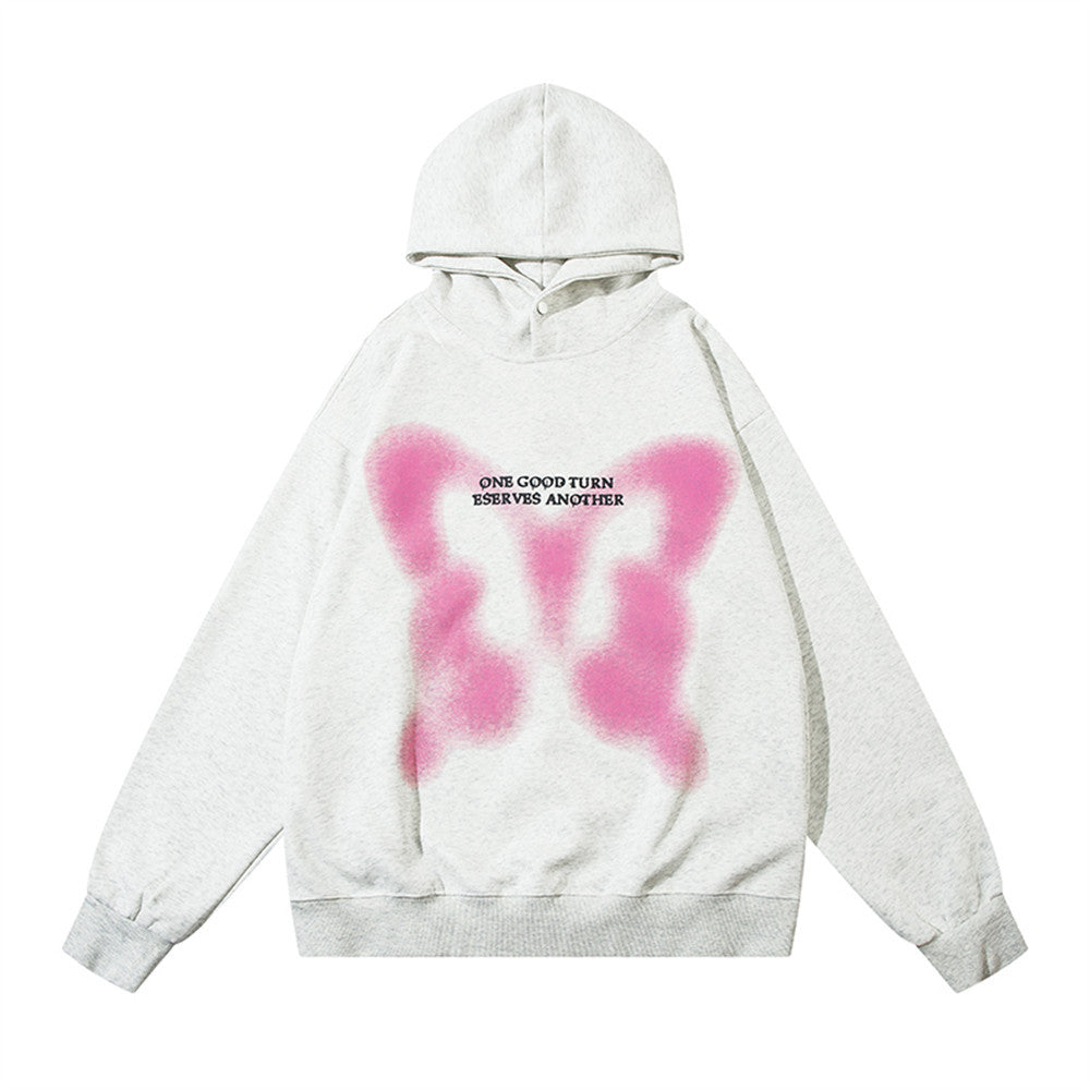 Casual Butterfly Print Loose Hoodie for Men & Women