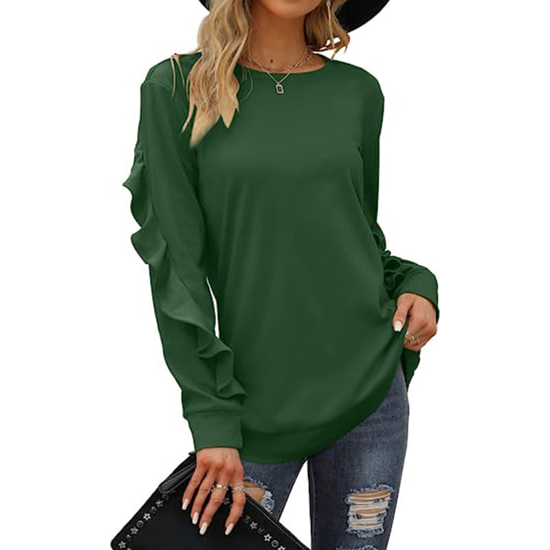 Chic Pleated Long Sleeve Round Neck Casual Women's Sweater