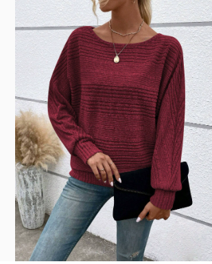Casual Striped Batwing Sleeve Pullover Top for Women