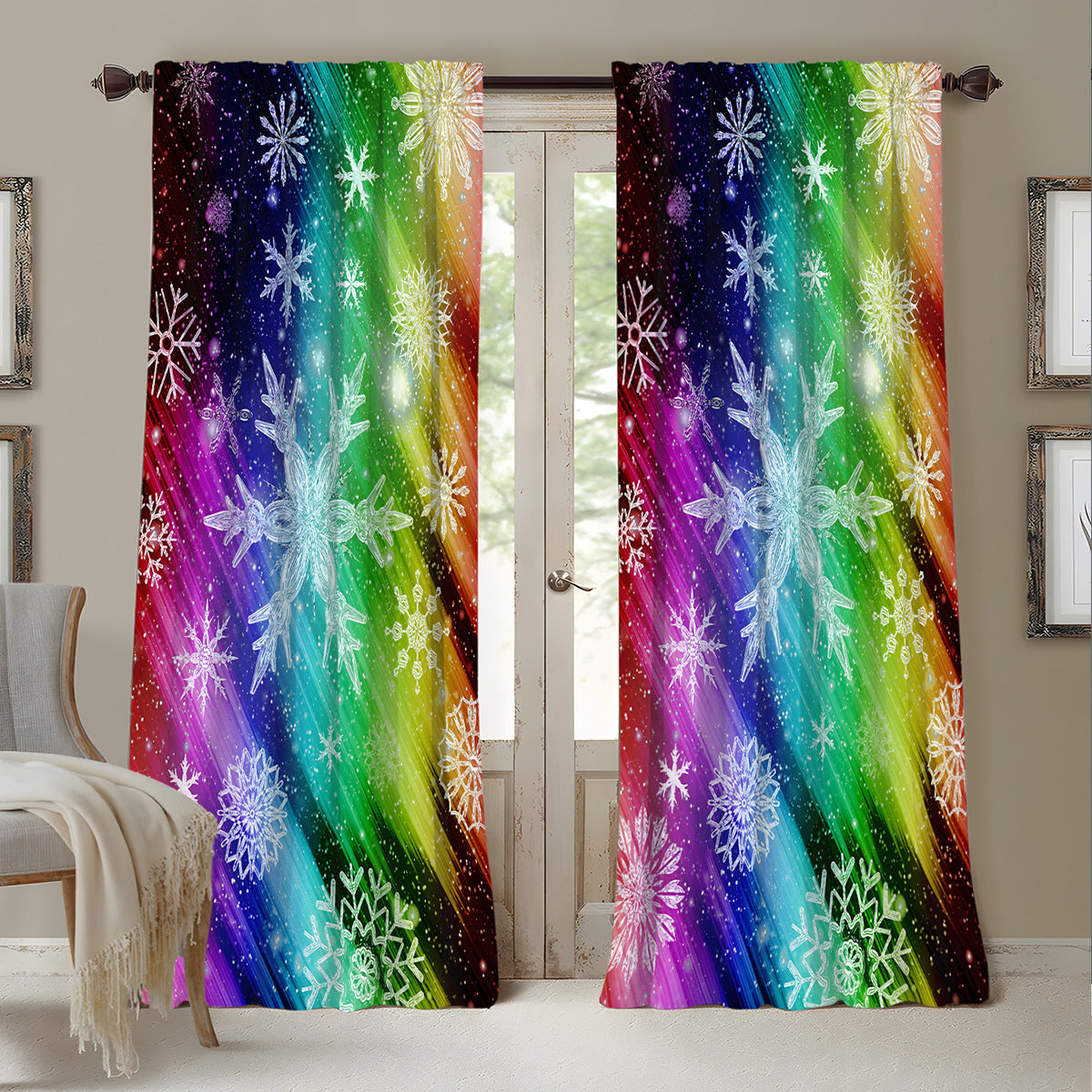 2pcs Christmas Curtain 3d Digital Printing Flower Type