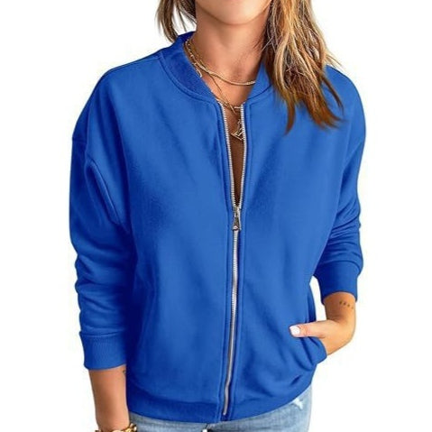 Cozy Velvet Zipper Sweater – Loose Fit Long Sleeve Top