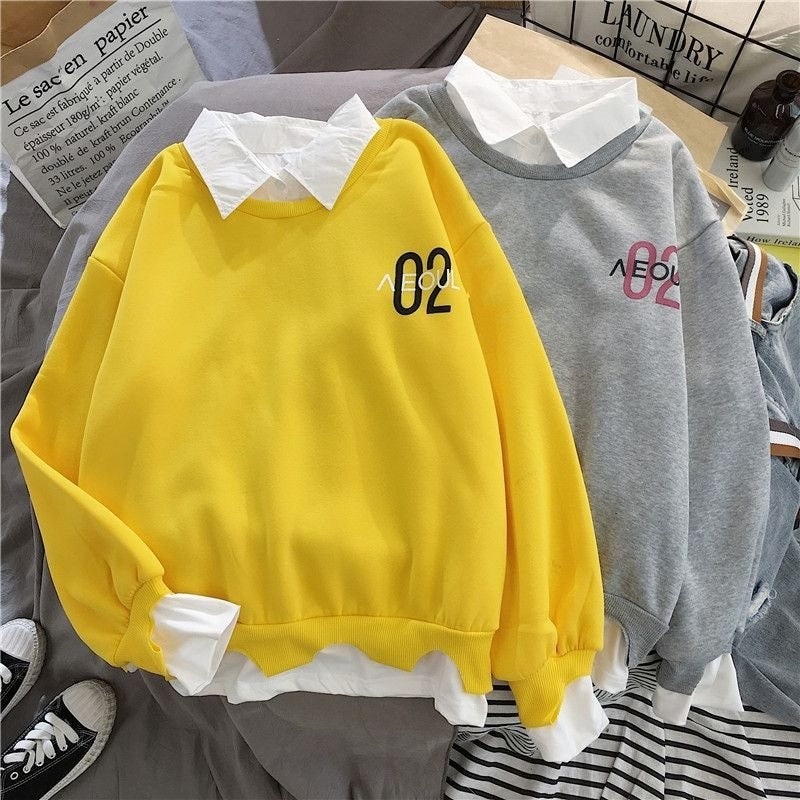 Chic Fake Two-Piece Patchwork Sweater for Women