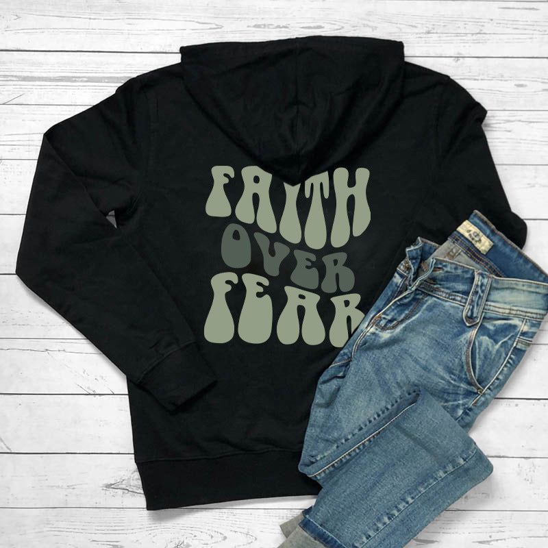 Faith Over Fear Women's Letter Print Kangaroo Pocket Hoodie