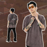 Retro Letter Print Suede Short Sleeve Tee