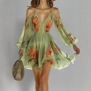 Off-shoulder Long-sleeve Chiffon Dress for Women