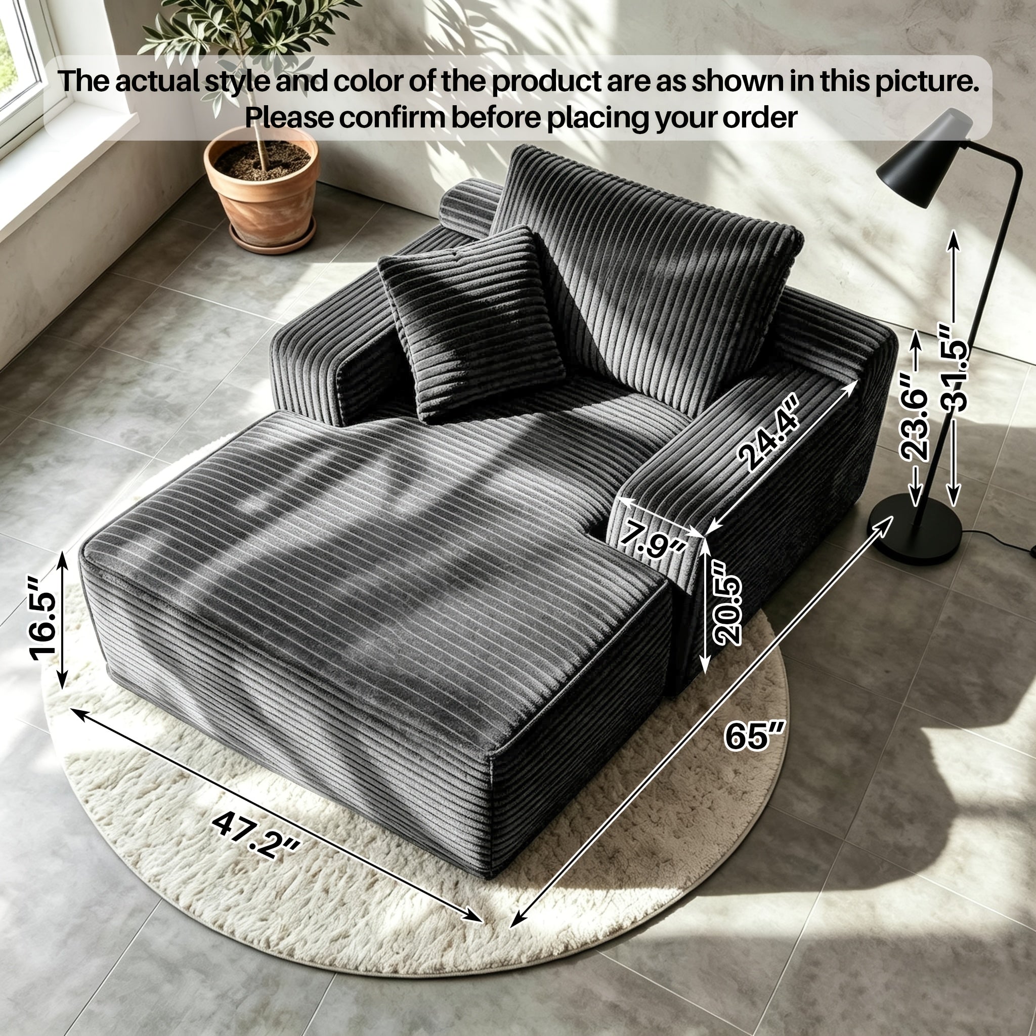 Oversized L-Shaped Chaise Recliner Set – 96‑Inch L‑Shape with 65‑Inch Single Chaise Lounge, Corduroy Fabric, Armrests and Matching Throw Pillows