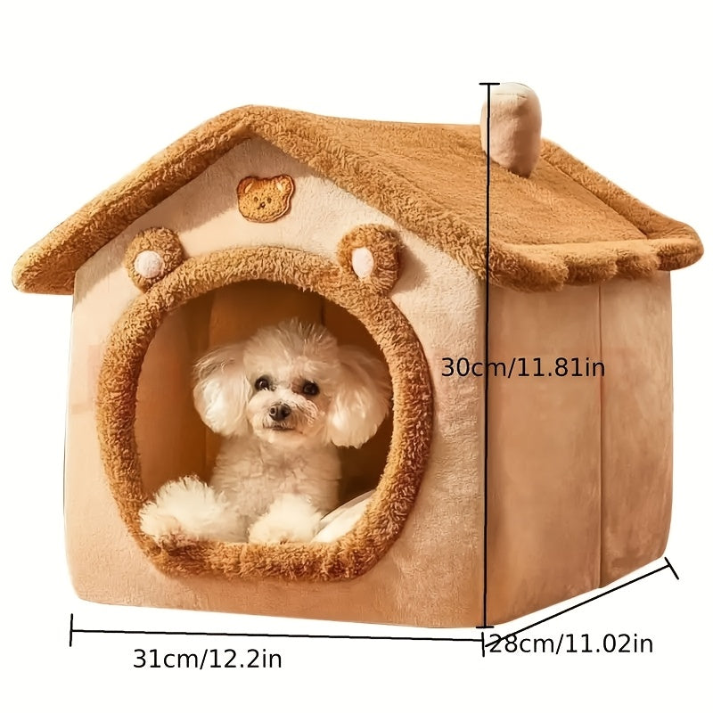 Cozy Pet House For Cats & Small Dogs - Soft Polyester Cat Bed & Dog Kennel With Removable Washable, House-shaped Bedding, Arched Entrance Tunnel - Warm Durable Hideout For Puppies, Kittens, /outdoor