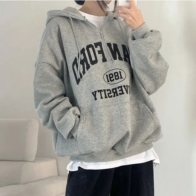 Women's Letter Print Full-Zip Fleece Hoodie