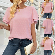 3D Floral Round Neck Short Sleeve Top – Pink Pullover