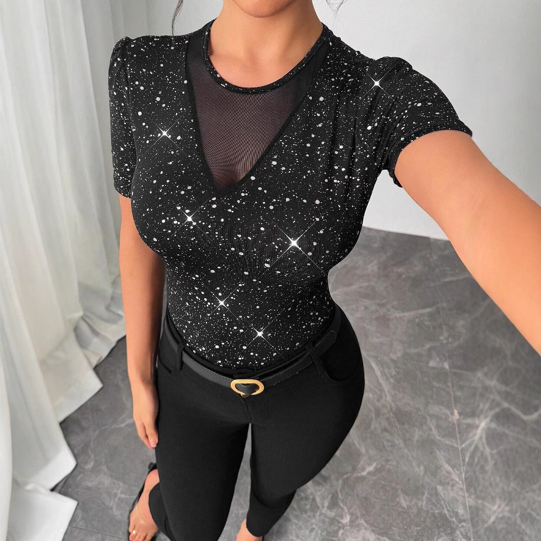 Mesh-Panel Crew Neck Short Sleeve T-Shirt – Breathable Black Top