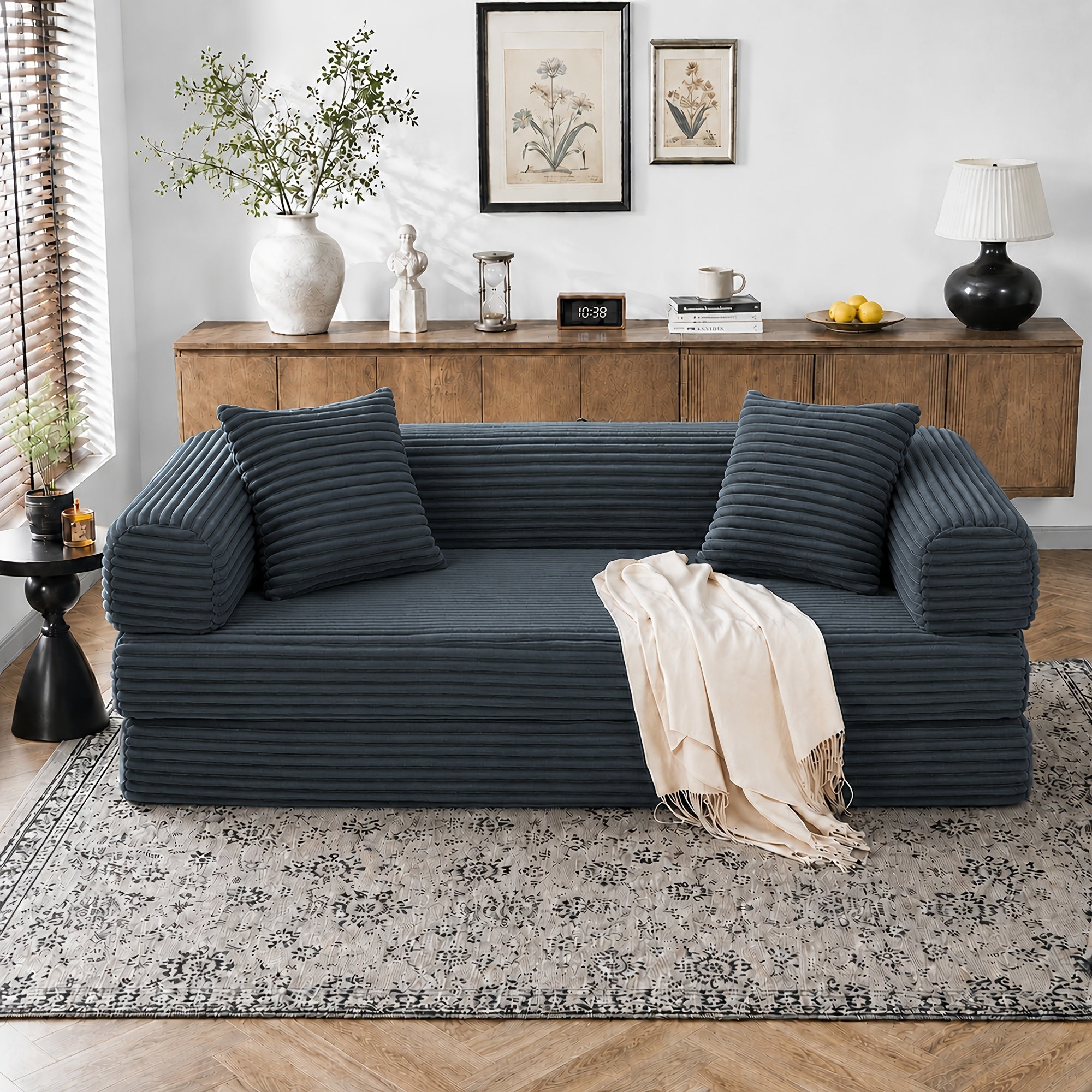 Left chaise L-shaped sectional sofa with memory foam cushions and corduroy upholstery