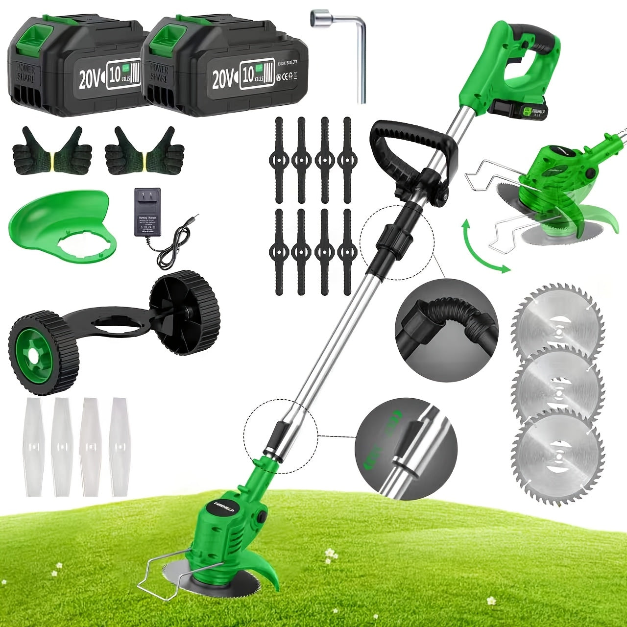 Portable 20V Cordless Handheld Electric Lawn Mower with Half‑Size Lithium Battery and Three Blade Options