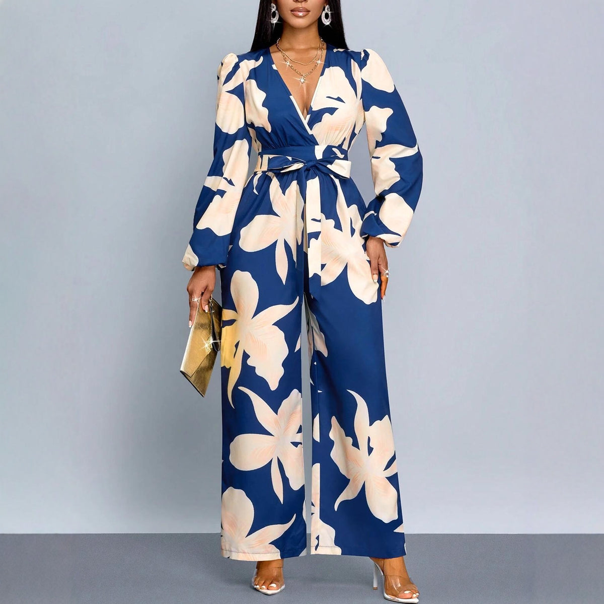 Women's Floral Print Long Sleeve Jumpsuit Romper