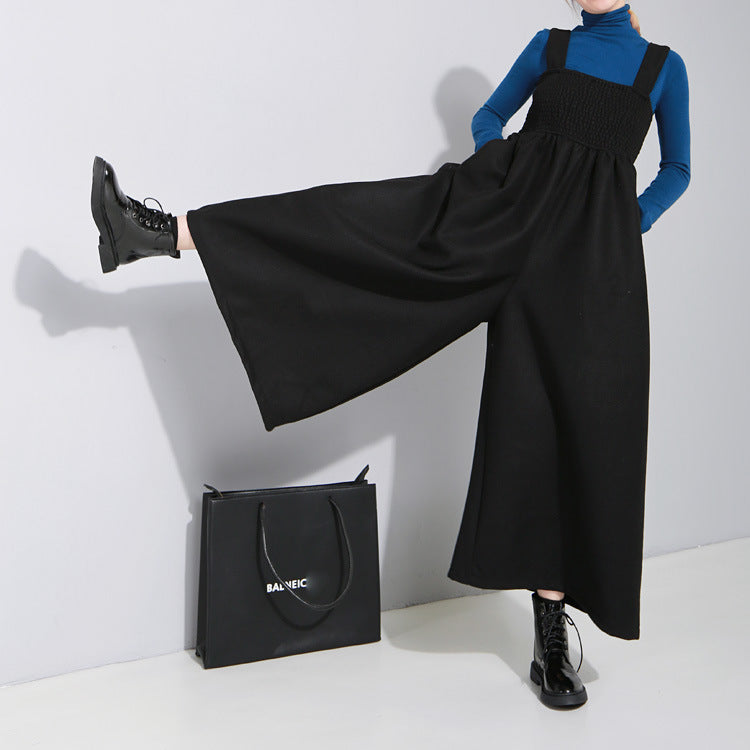 Spring And Summer Pleated Suspender Loose One-piece Oversized Wide-leg Pants