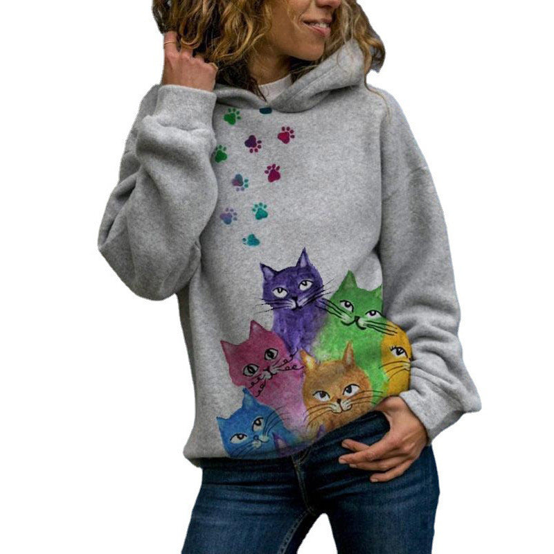 Women's Casual Digital Print Long Sleeve Hoodie