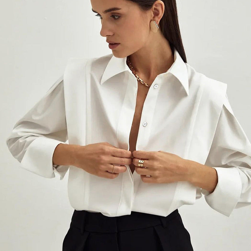 Chic French-Style Right-Angle Shoulder Slimming Shirt