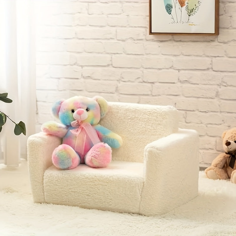 2‑in‑1 Soft Sherpa Kids Sofa with Fold‑Out Bed, Recliner and Double Storage Pockets