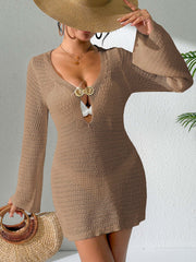 Deep-V Cutout Flared-Sleeve Beach Cover-Up Dress