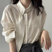 Elegant French‑Chic Loose‑Fit Long Sleeve Top – Flattering for Petite & Tall