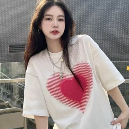 Women's Loose Korean-Style Mid-Length Short Sleeve Top – Casual