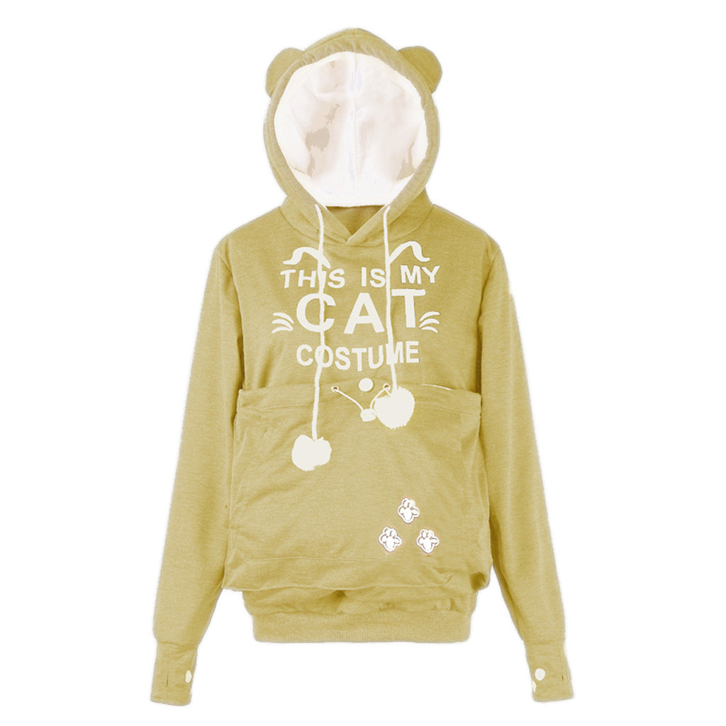 Cute Cat Print Long Sleeve Casual Hooded Sweatshirt