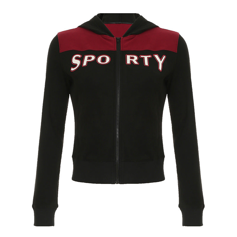 Streetwear Letter Print Slim Fit Sports Jacket