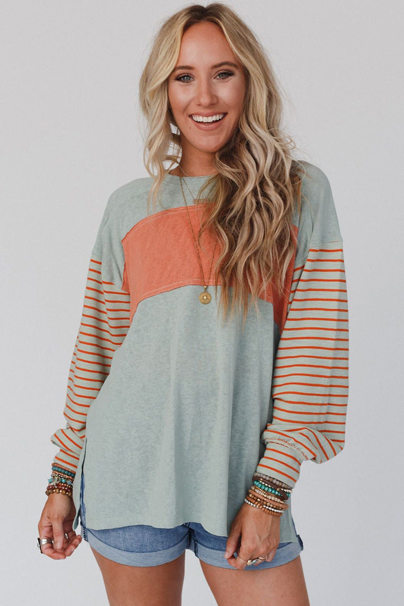 Women's Colorblock Striped Casual Long-Sleeve Hoodie