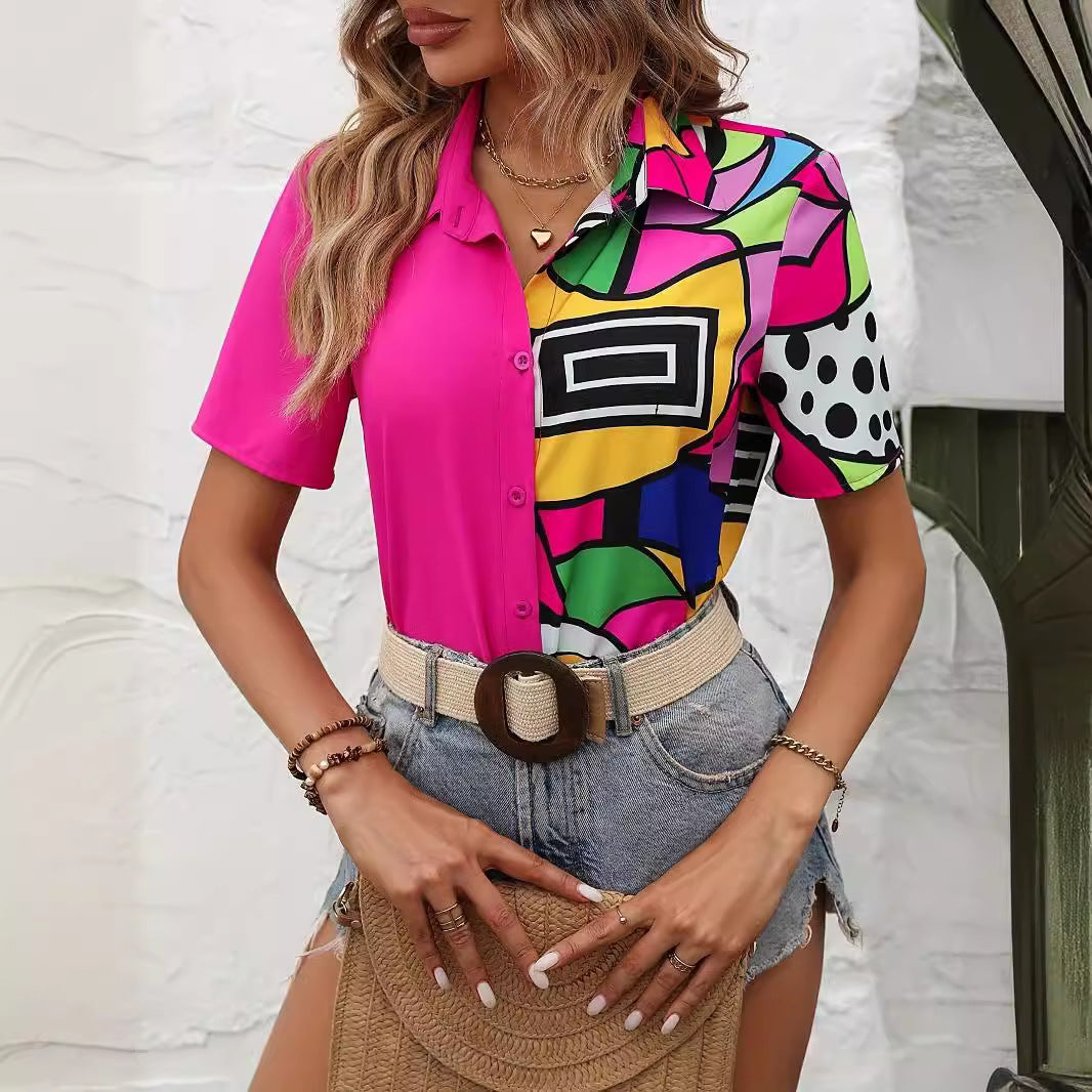 Asymmetrical Short‑Sleeve Rose‑Red Top – Trendy Casual Wear