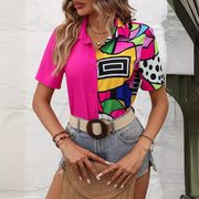 Asymmetrical Short‑Sleeve Rose‑Red Top – Trendy Casual Wear