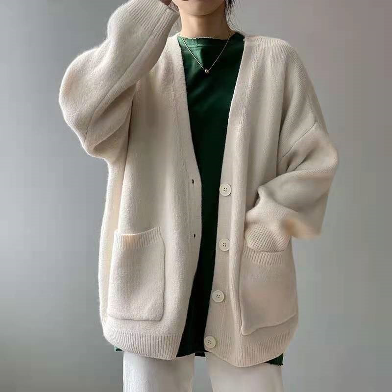 Cozy Preppy Knit Cardigan - Chic Loose Button-Up Sweater