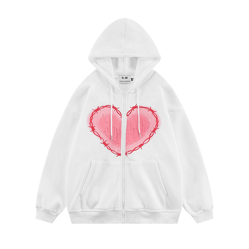 Cozy Unisex Love Foam Print Zip Hoodie