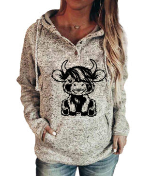 Retro Animal Nature Print Button Hoodie