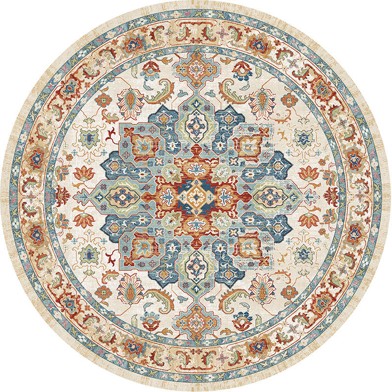 Ethnic Round Area Rug, Abstract Art, Machine Washable Polyester