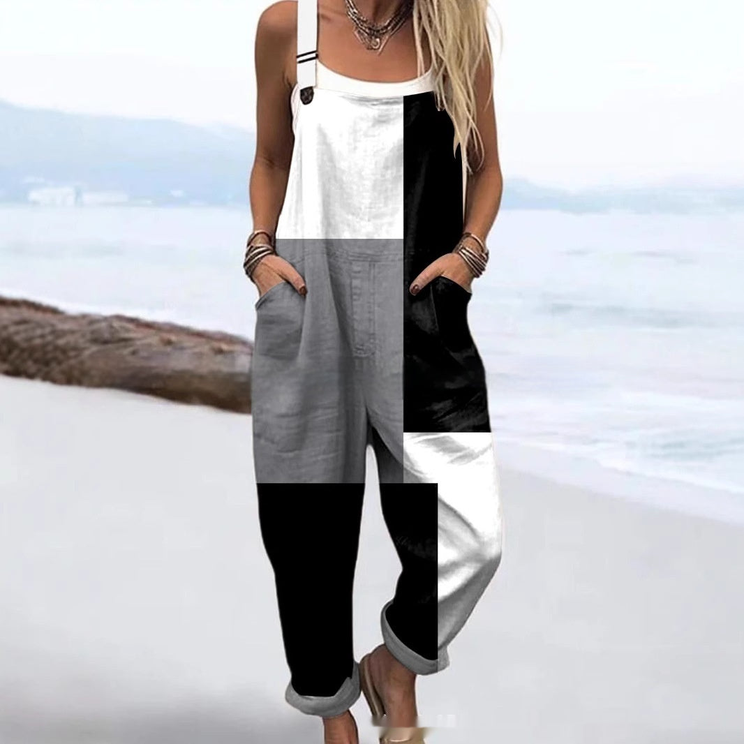 Women's Printed Pocket Wide Leg Jumpsuit