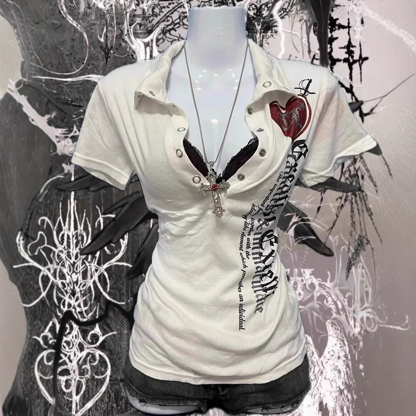Retro Spicy Girl Slim Fit Short Sleeve Tee – White