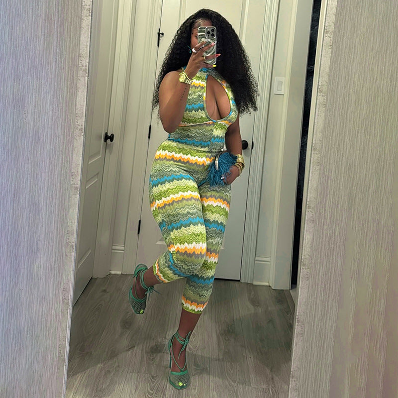 Women's Printed Backless Bodycon Jumpsuit