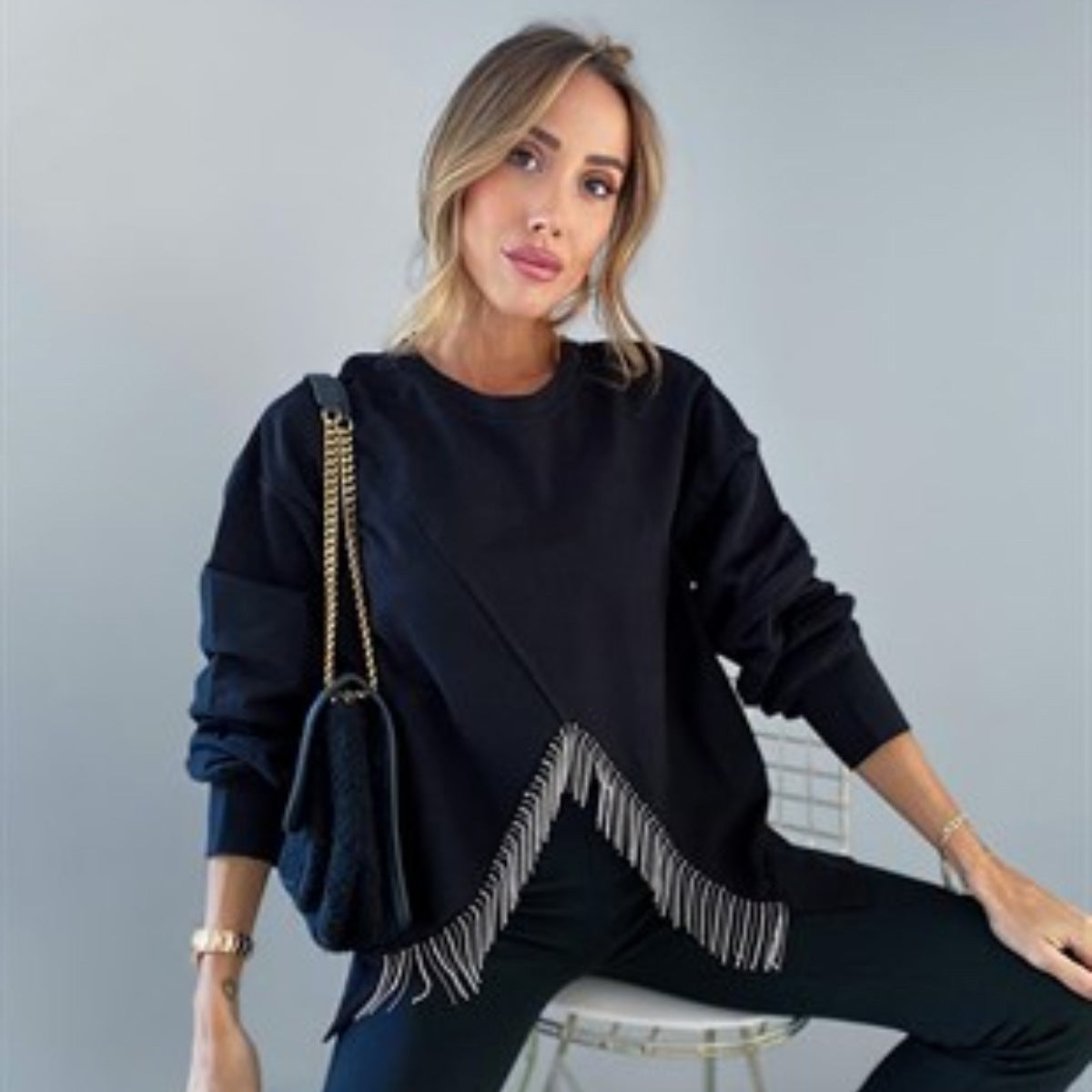 Women's Split Tassel Loose Casual Long Sleeve Sweater