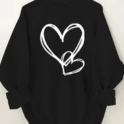 Valentine's Day Heart Print Sweatshirt, Spring/Autumn Crew Neck, Women's Plus Size