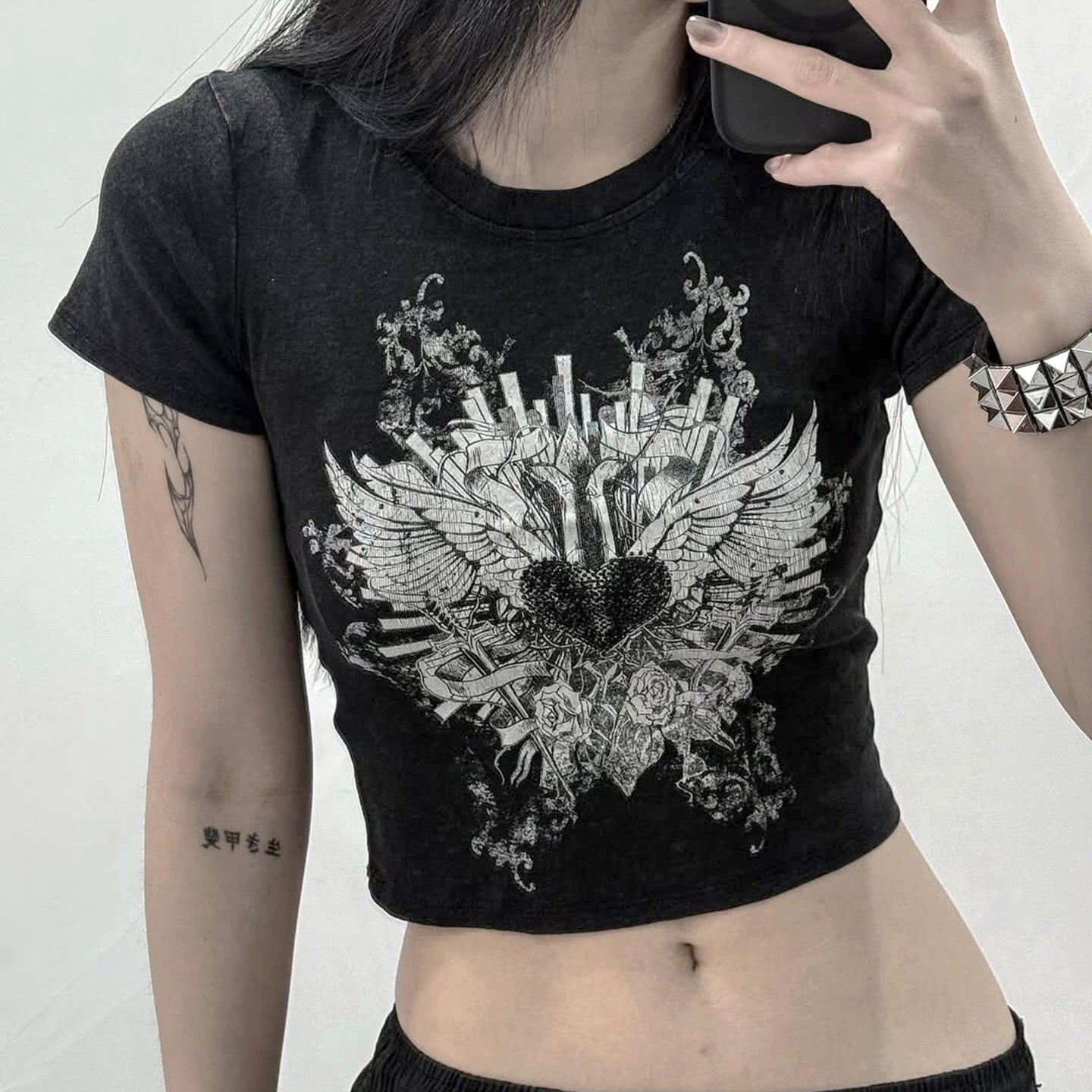 Edgy Black Geometric Crew T‑Shirt – Slim Fit, Summer Vibes
