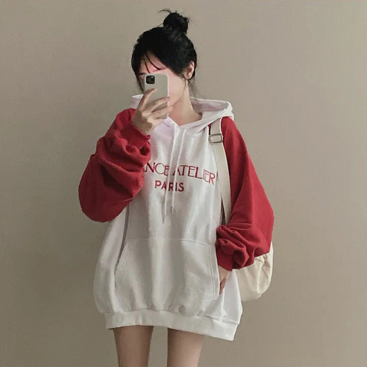Retro Wine Red Raglan Sleeve Casual Cotton Sweater