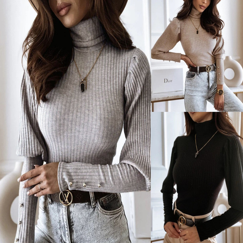 Women's High Collar Knit Pullover Slim Fit Sweater