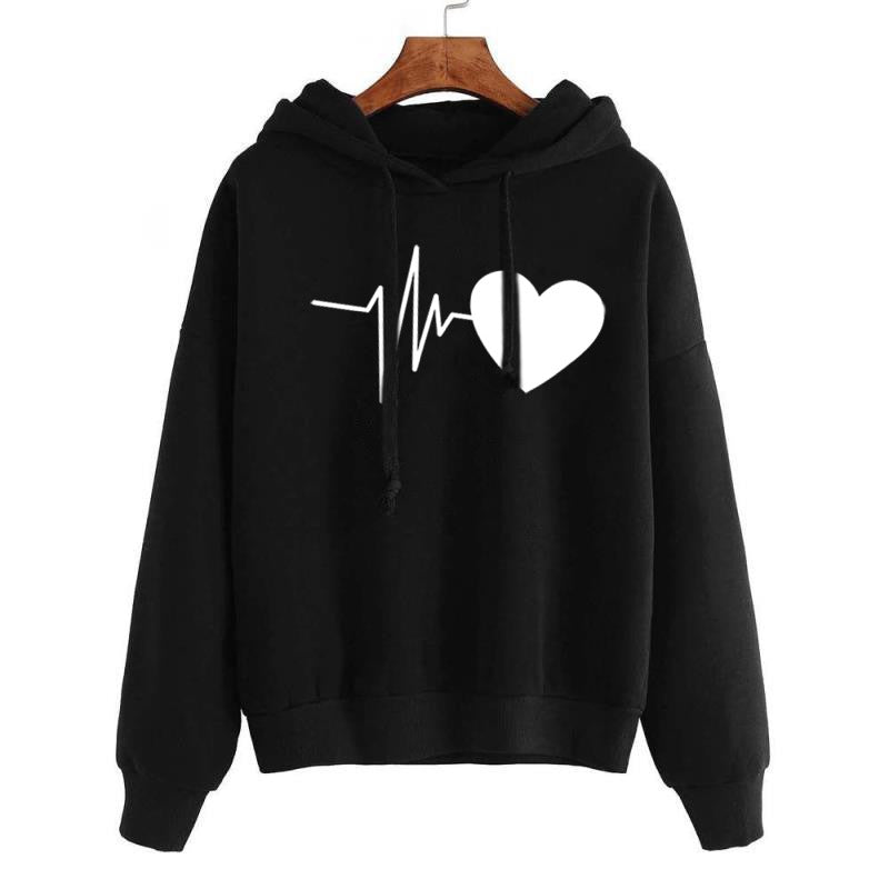 Cute Heart Print Streetwear Hoodie for Women