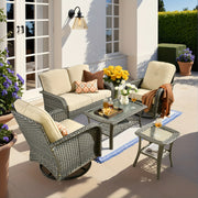 Outdoor Wicker Furniture Collection: Loveseat, Swivel Rocking Chairs, Patio Chairs, Rectangular Table, And Optional Side Table. Made with PE Rattan, Suitable for Patio, Backyard, Pool, Or Garden