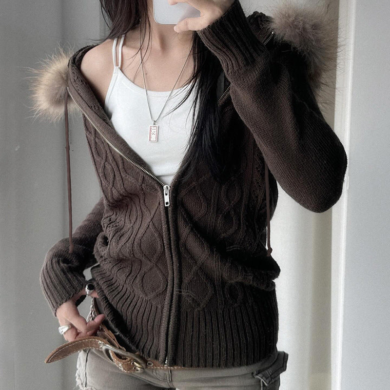 Retro Slim-Fit Twist Zipper Cardigan Sweater
