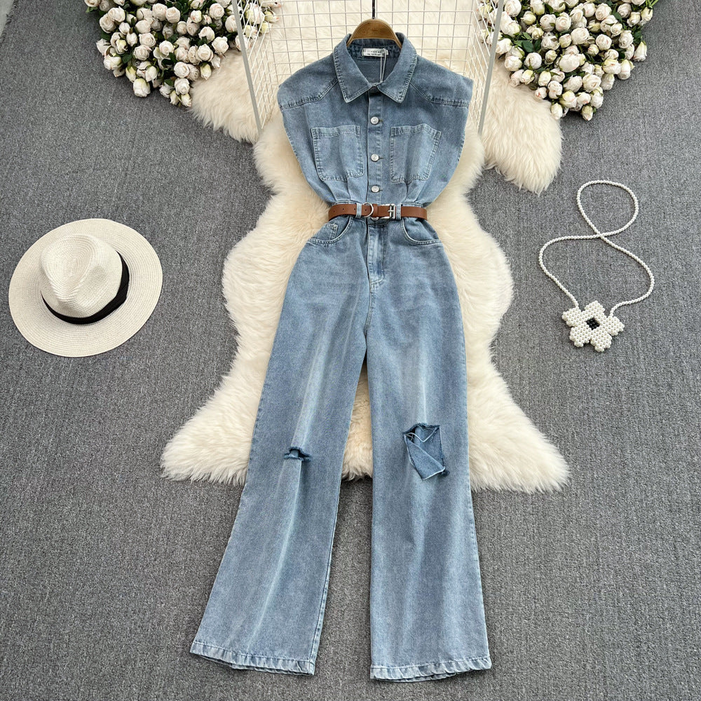 Chic High-Waisted Slimming Straight-Leg Denim Pants