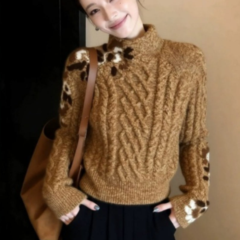 Unique Subtly Mature Niche Knit Sweater with a Distinctive Non-overlapping Printsoft Stylish and Beautifully Designed